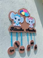 baby details frame two elephants themed - Bubbly Decors