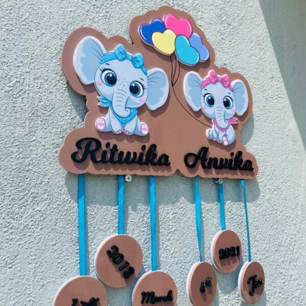 baby details frame two elephants themed - Bubbly Decors