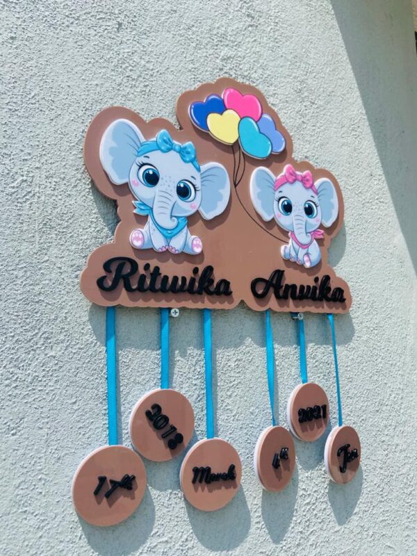 baby details frame two elephants themed - Bubbly Decors