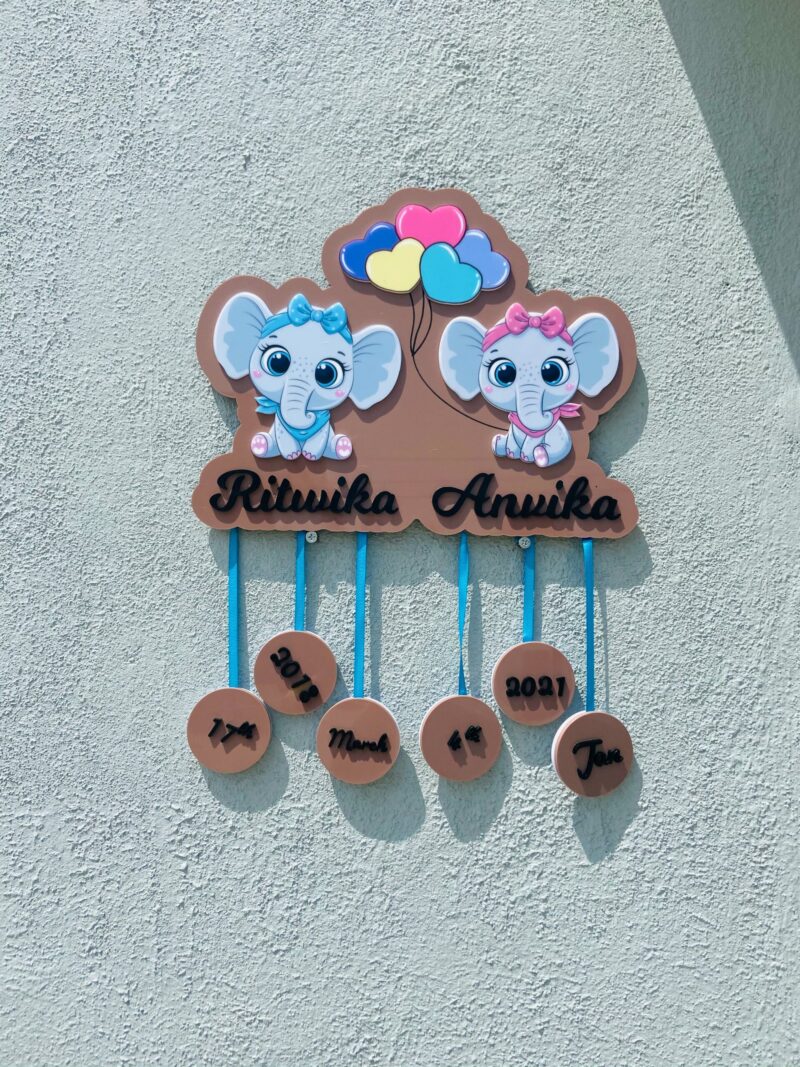 baby details frame two elephants themed - Bubbly Decors