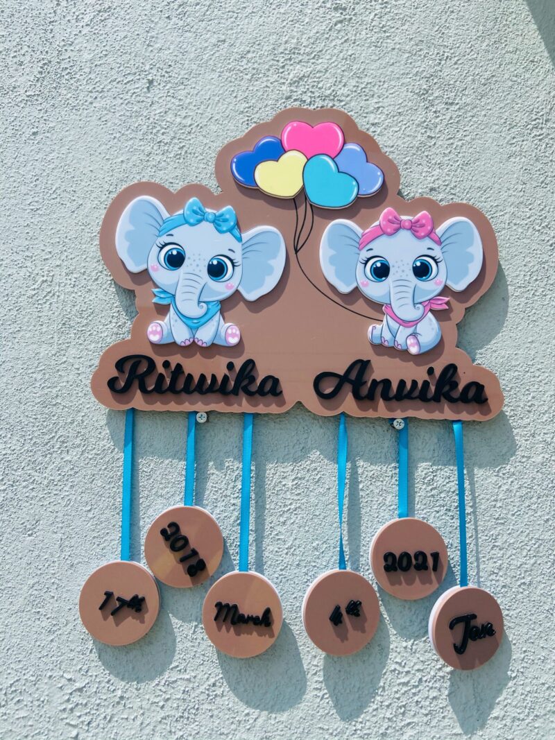 baby details frame two elephants themed - Bubbly Decors