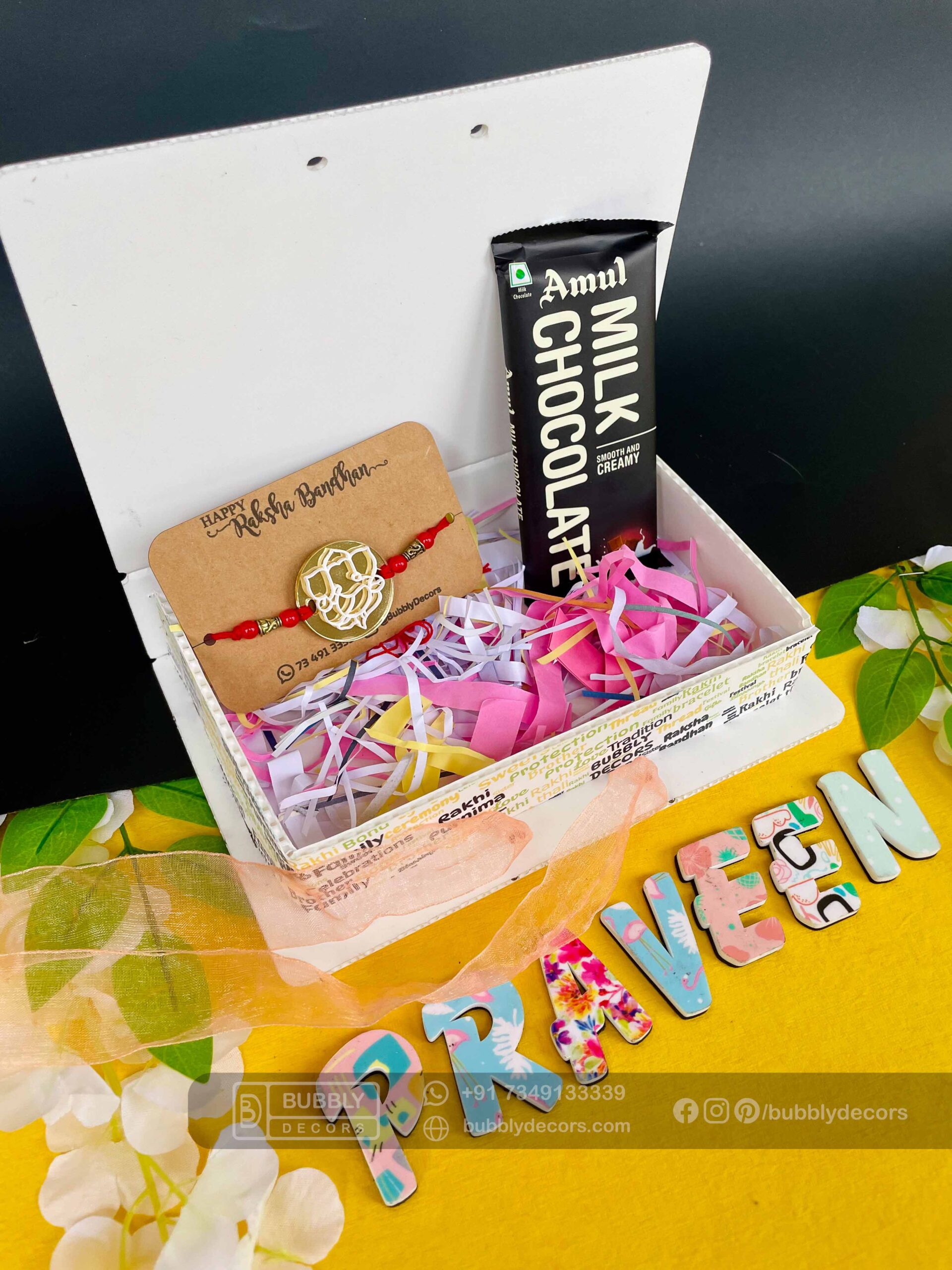 Alphabets magnets Rakhi Combo Hamper - Bubbly Decors