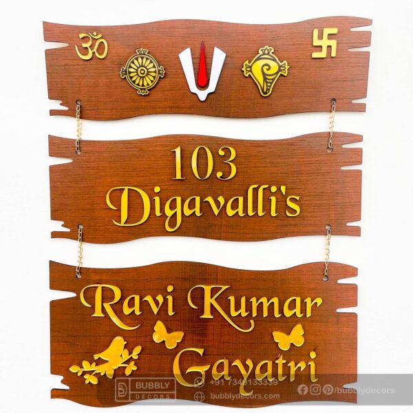 Name board wood 3 steps Venkateswara theme - Bubbly Decors
