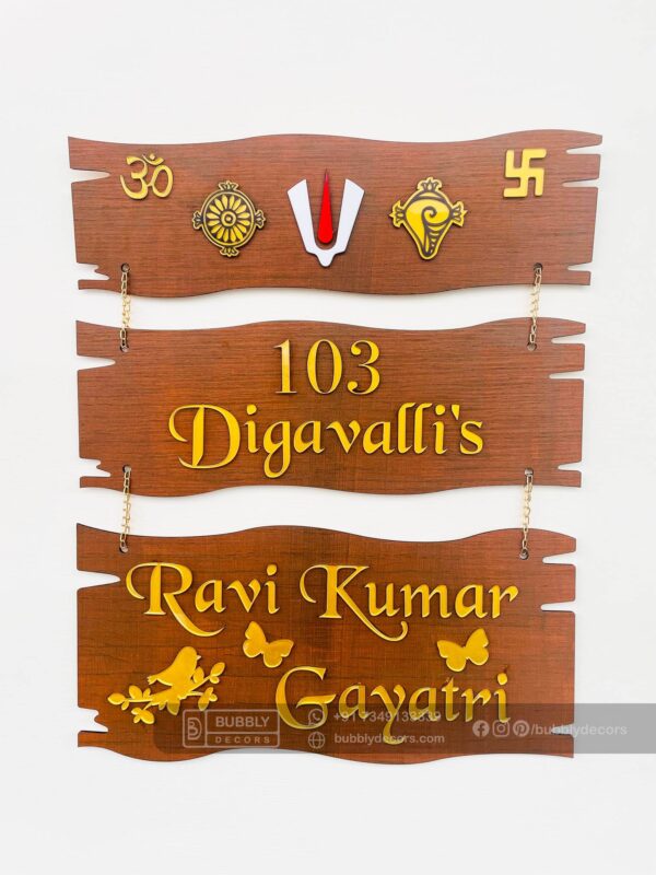 Name board wood 3 steps Venkateswara theme - Bubbly Decors