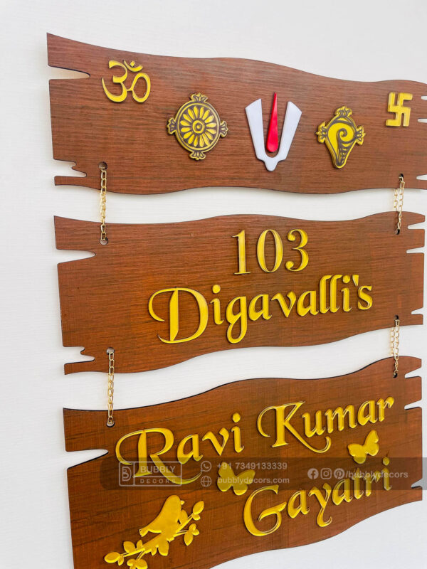Name board wood 3 steps Venkateswara theme - Bubbly Decors