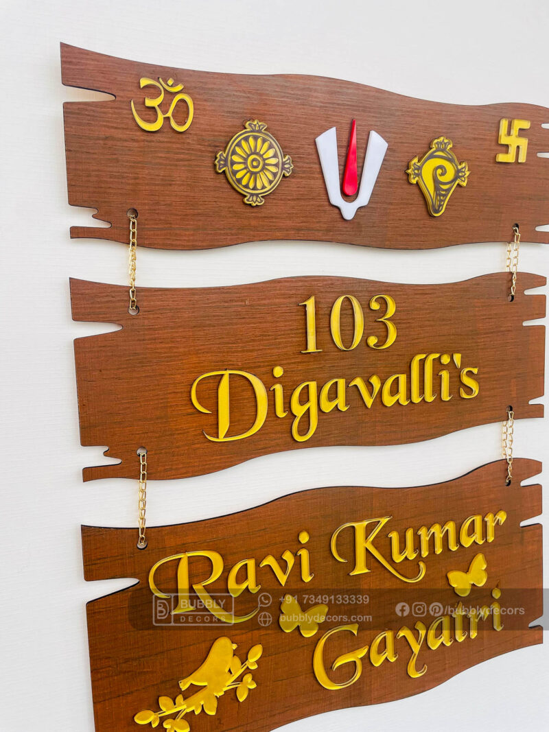 Name board wood 3 steps Venkateswara theme - Bubbly Decors