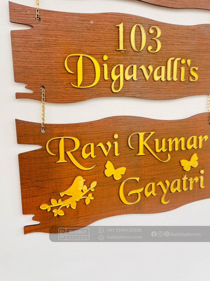 Name board wood 3 steps Venkateswara theme - Bubbly Decors