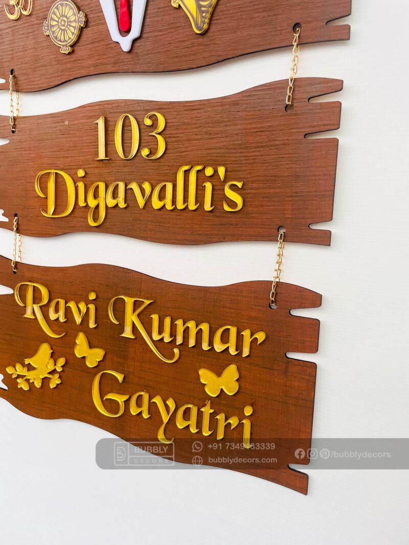 Name board wood 3 steps Venkateswara theme - Bubbly Decors