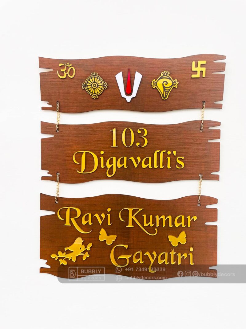 Name board wood 3 steps Venkateswara theme - Bubbly Decors