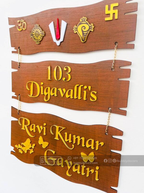 Name board wood 3 steps Venkateswara theme - Bubbly Decors