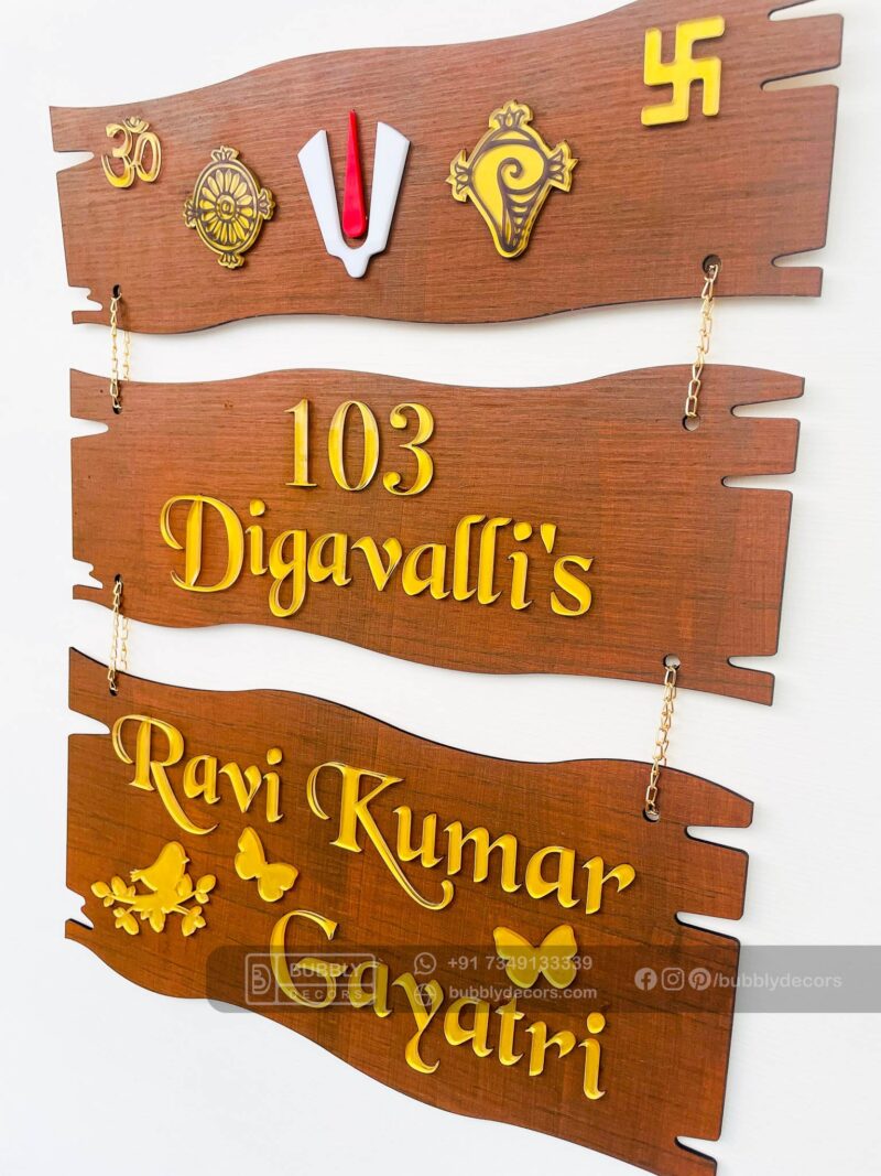 Name board wood 3 steps Venkateswara theme - Bubbly Decors
