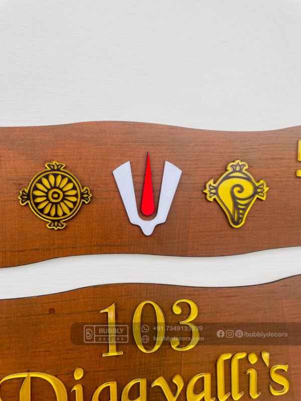 Name board wood 3 steps Venkateswara theme - Bubbly Decors