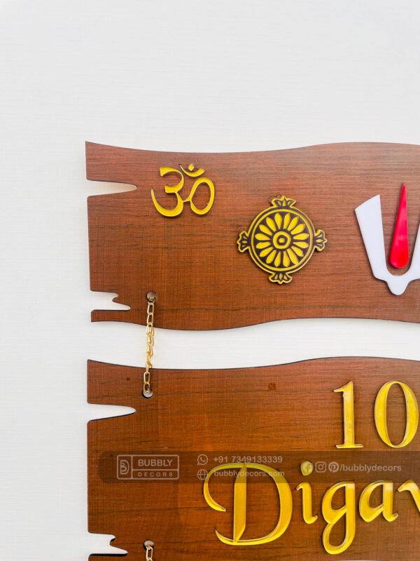 Name board wood 3 steps Venkateswara theme - Bubbly Decors