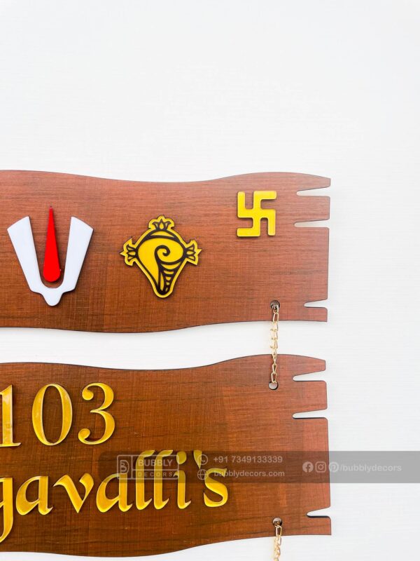 Name board wood 3 steps Venkateswara theme - Bubbly Decors