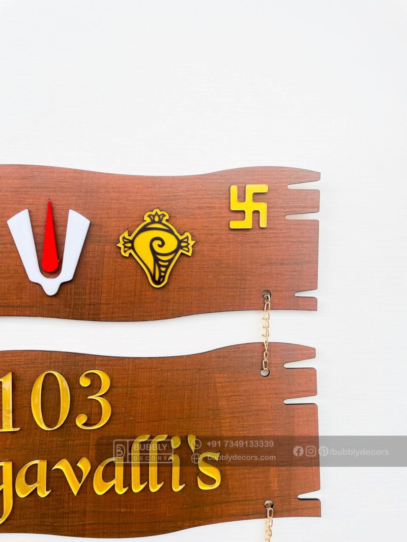 Name board wood 3 steps Venkateswara theme - Bubbly Decors