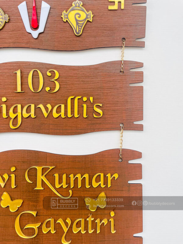 Name board wood 3 steps Venkateswara theme - Bubbly Decors