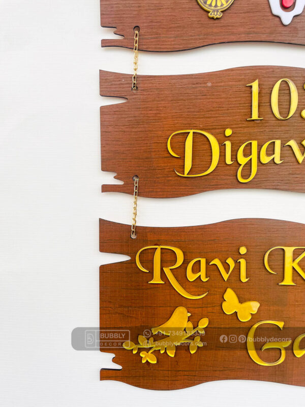 Name board wood 3 steps Venkateswara theme - Bubbly Decors