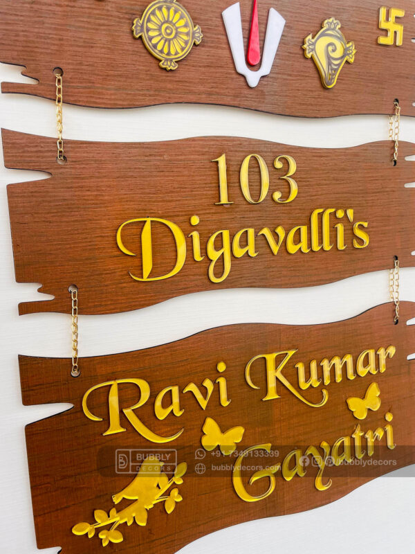 Name board wood 3 steps Venkateswara theme - Bubbly Decors