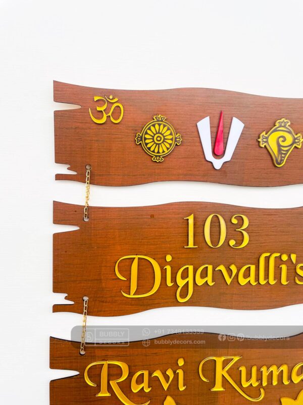 Name board wood 3 steps Venkateswara theme - Bubbly Decors