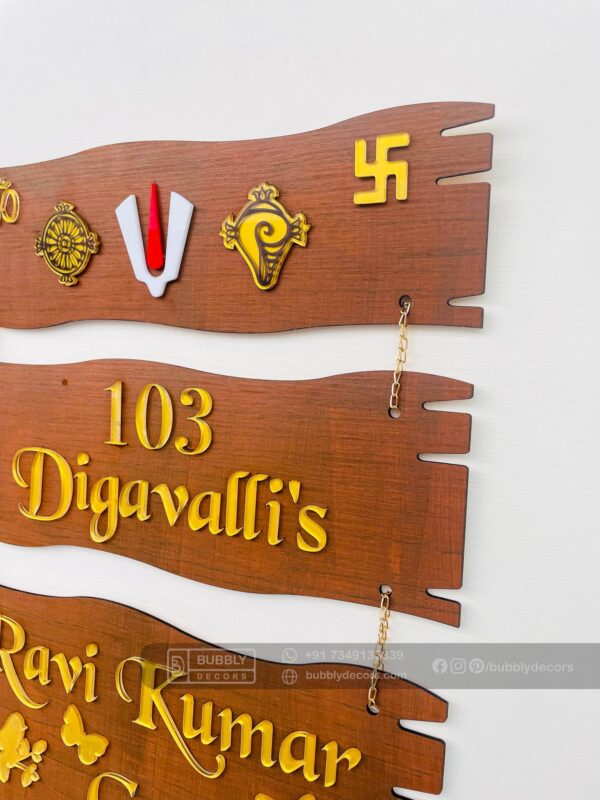 Name board wood 3 steps Venkateswara theme - Bubbly Decors
