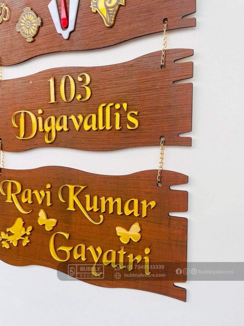 Name board wood 3 steps Venkateswara theme - Bubbly Decors