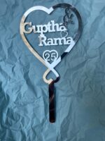 cake topper couple double heart silver - Bubbly Decors