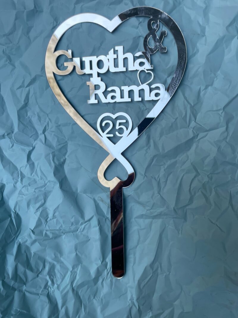 cake topper couple double heart silver - Bubbly Decors