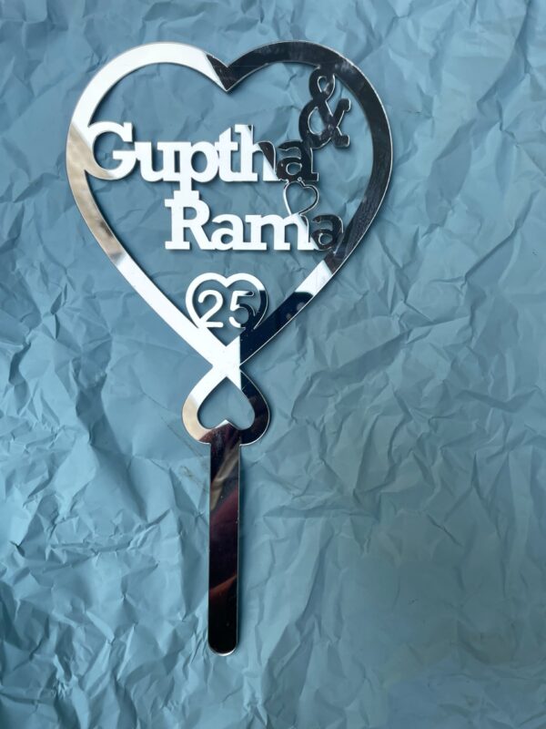 cake topper couple double heart silver - Bubbly Decors