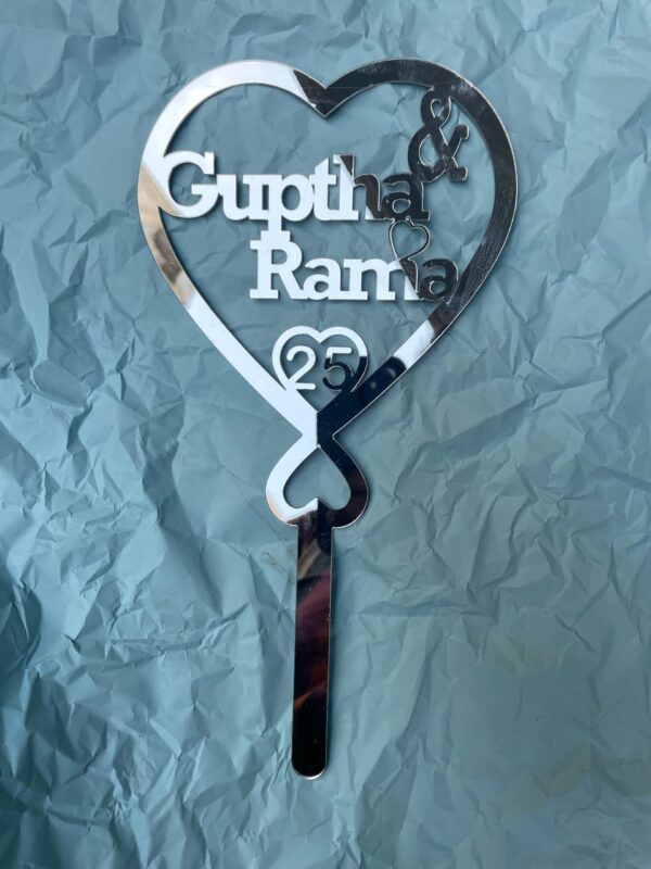 cake topper couple double heart silver - Bubbly Decors