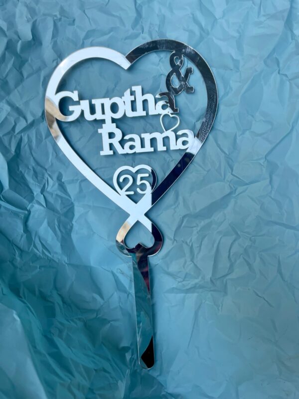 cake topper couple double heart silver - Bubbly Decors