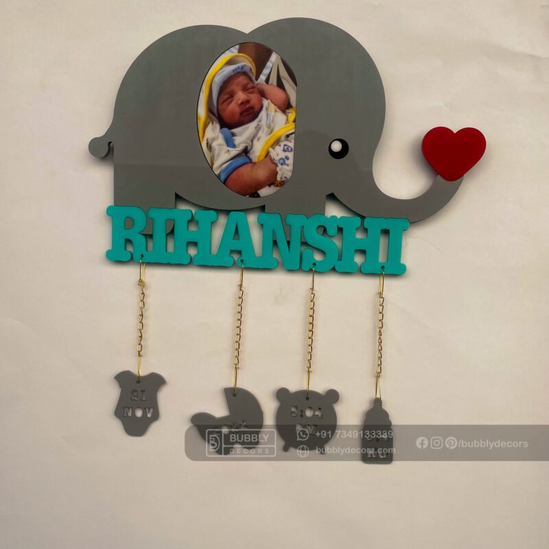 Baby details frame elephant theme - Bubbly Decors