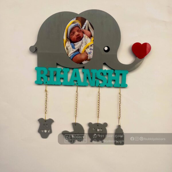 Baby details frame elephant theme - Bubbly Decors
