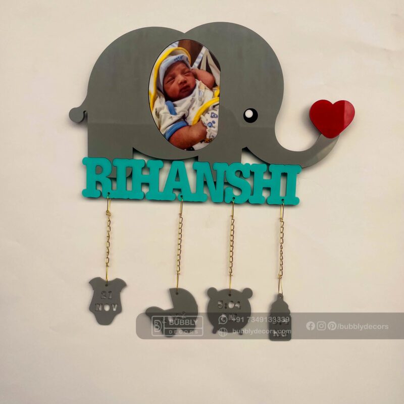 Baby details frame elephant theme - Bubbly Decors