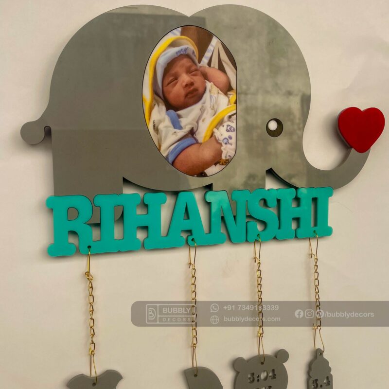 Baby details frame elephant theme - Bubbly Decors