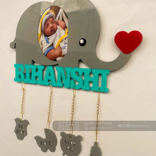Baby details frame elephant theme - Bubbly Decors