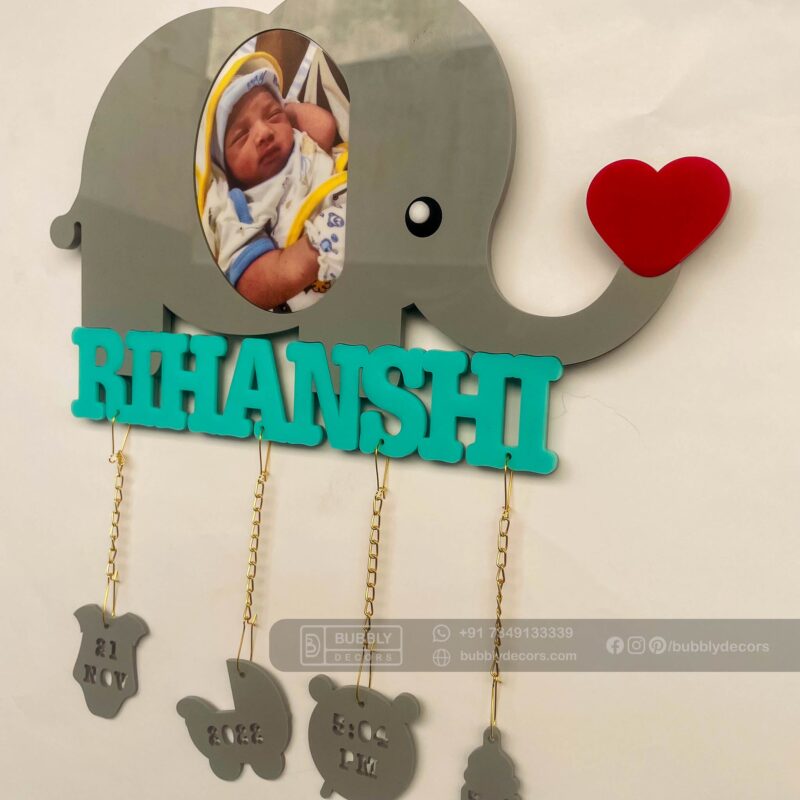 Baby details frame elephant theme - Bubbly Decors
