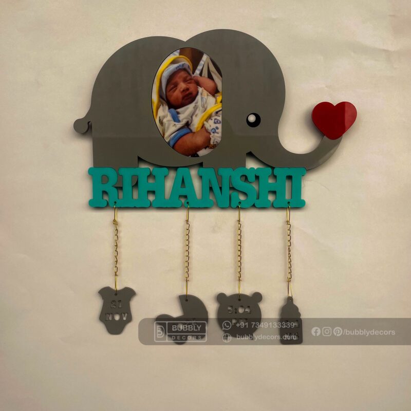 Baby details frame elephant theme - Bubbly Decors