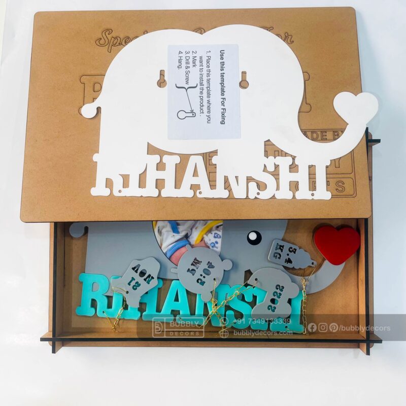 Baby details frame elephant theme - Bubbly Decors