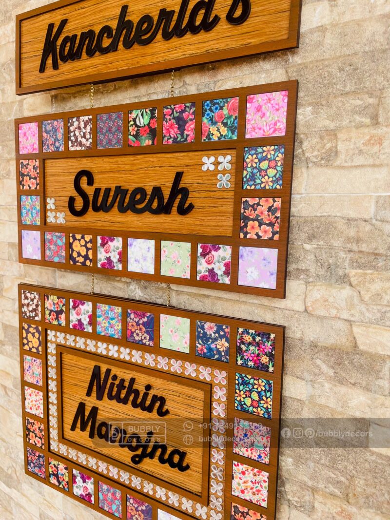 Name board with pattern tiles - Bubbly Decors