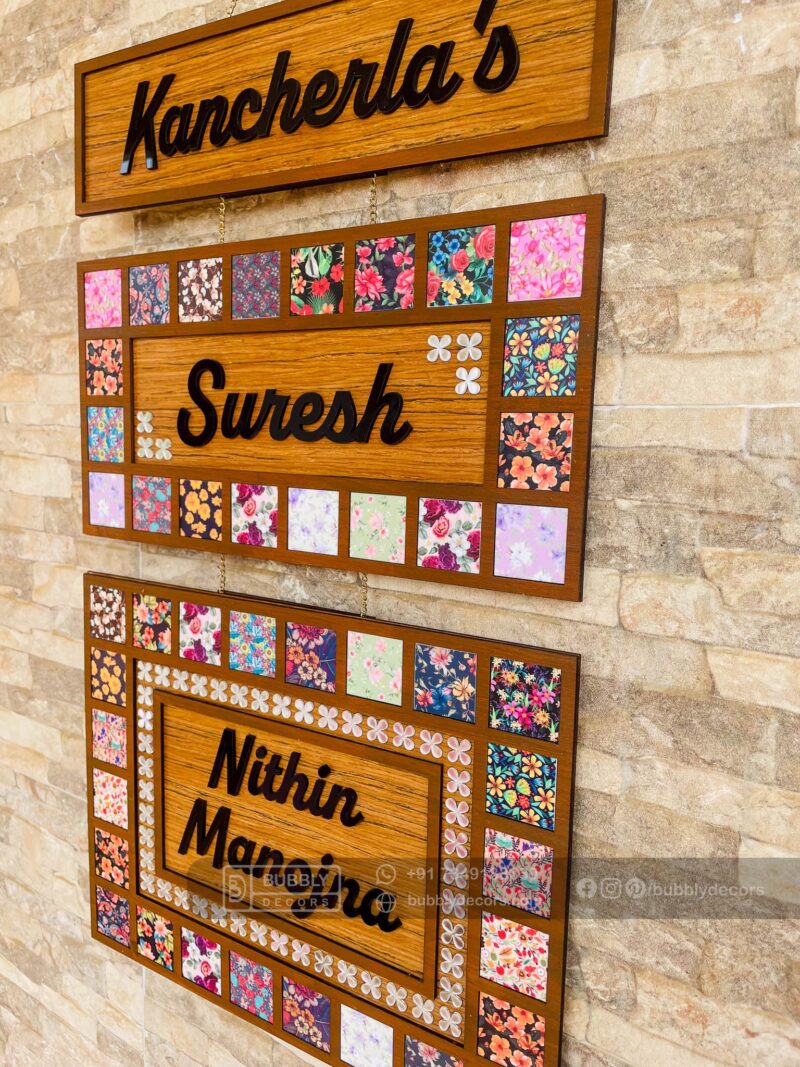 Name board with pattern tiles - Bubbly Decors