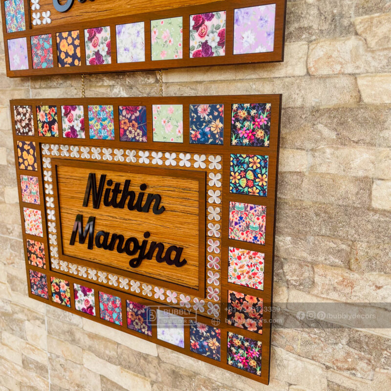 Name board with pattern tiles - Bubbly Decors