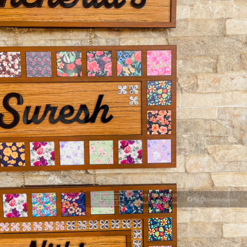 Name board with pattern tiles - Bubbly Decors