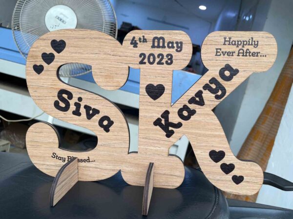 Wooden logo for couples - Bubbly Decors