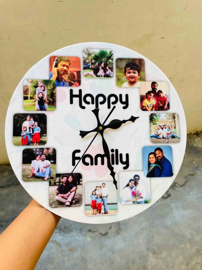 Wall clock with photos and message - Bubbly Decors