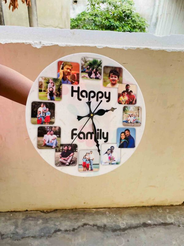 Wall clock with photos and message - Bubbly Decors