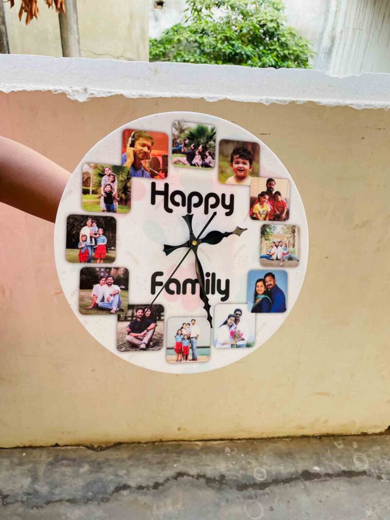 Wall clock with photos and message - Bubbly Decors