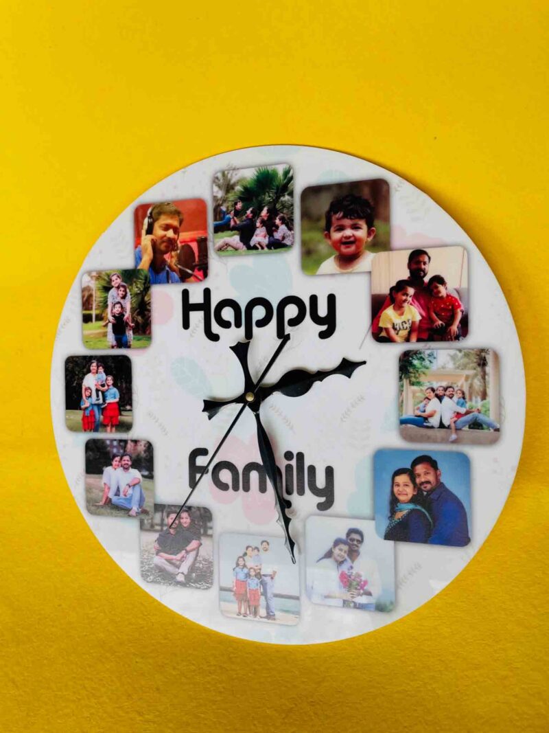 Wall clock with photos and message - Bubbly Decors