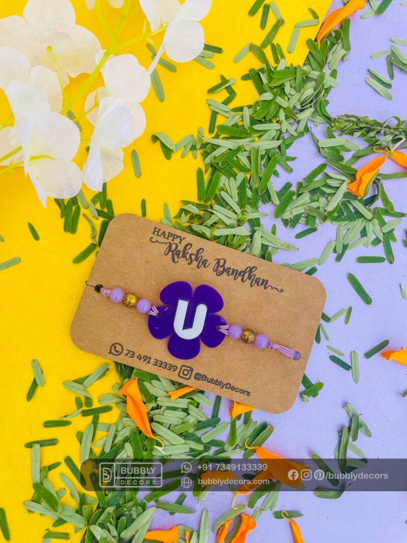Alphabet flower rakhi - Bubbly Decors