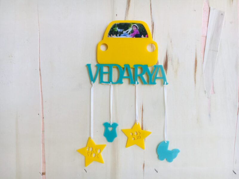 Baby Car Frame With Birth Details - Bubbly Decors