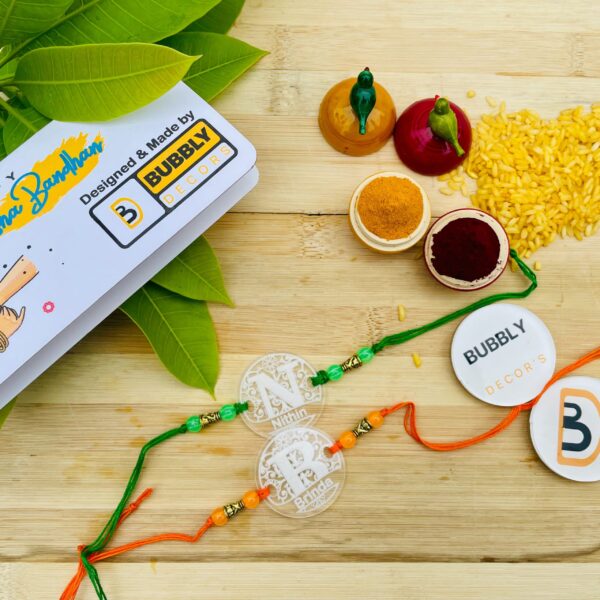 Name Alphabet Etching Rakhi - Bubbly Decors